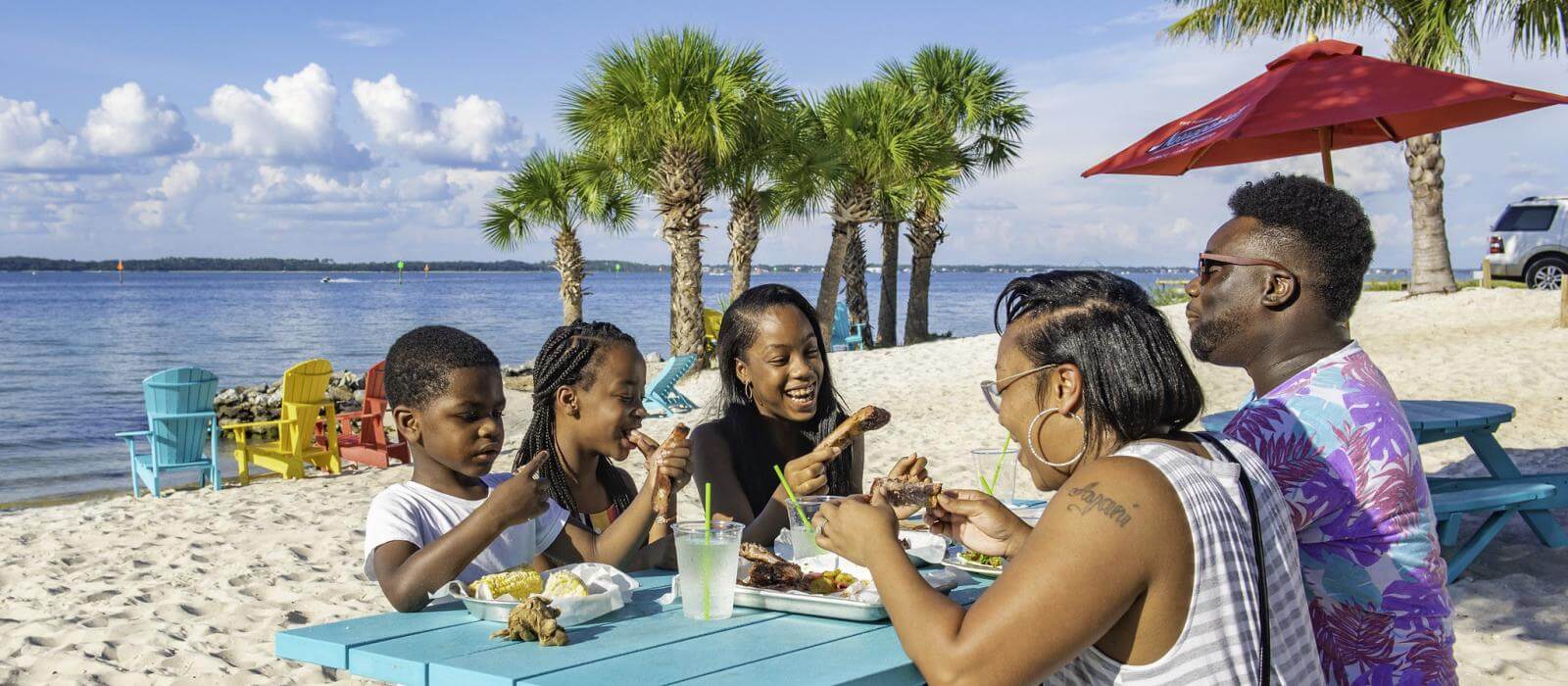 Have a family Picnic on Pensacola Bay in one of the many pavilions and enjoy the bay and the  playground in the sand.